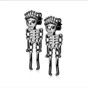 Black Titanium PVD Plated Surgical Steel Earrings Dangling Skeleton Ear Studs